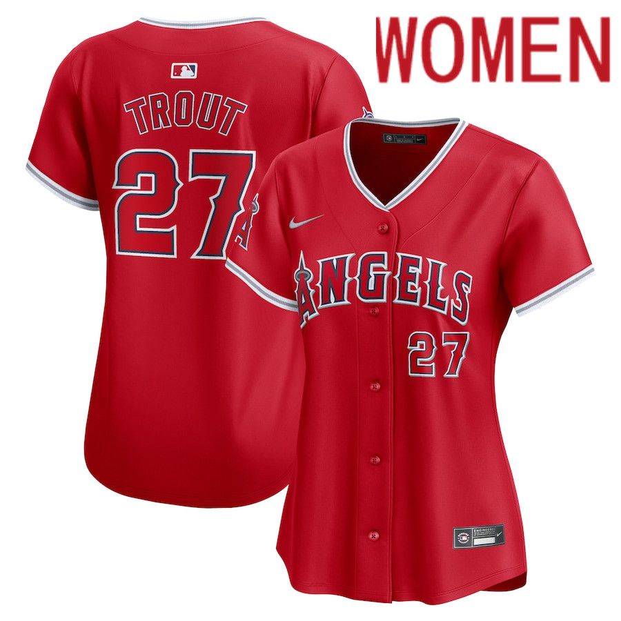 Women Los Angeles Angels #27 Mike Trout Nike Red Alternate Limited Player MLB Jersey->->Women Jersey